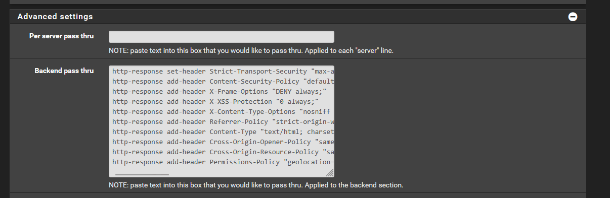 Security headers configuration